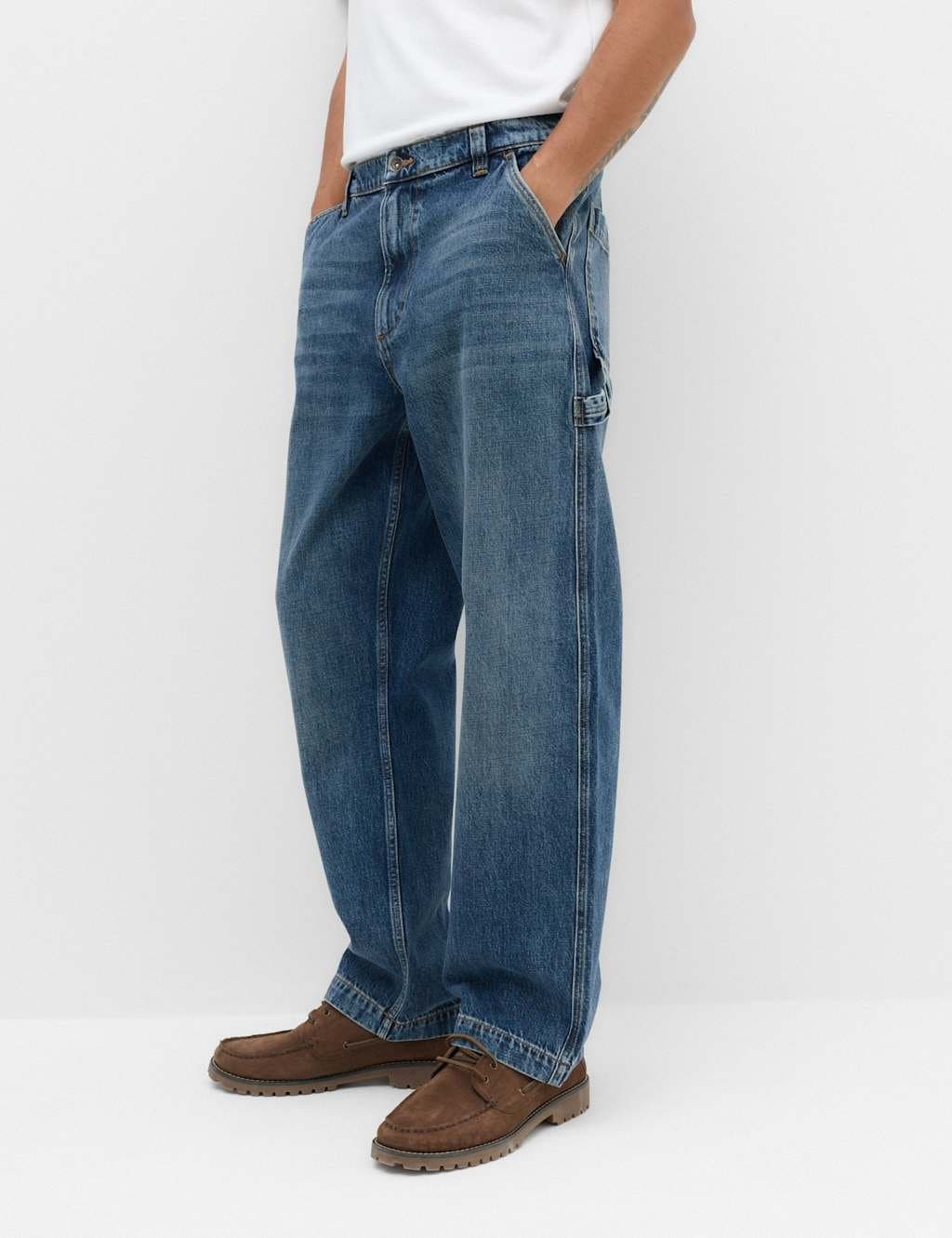 Marks & Spencer M&S Loose Fit Pure Cotton Carpenter Jeans Medium Blue