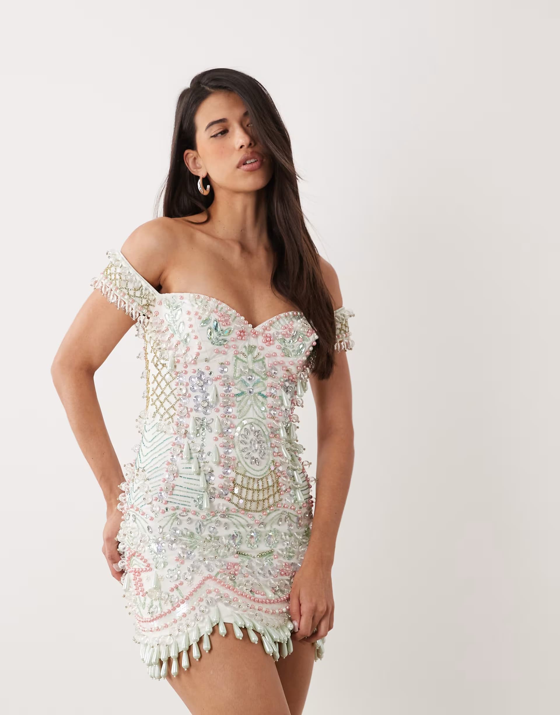 ASOS ASOS LUXE mini dress with butterfly and heart embellishment in sage and blush