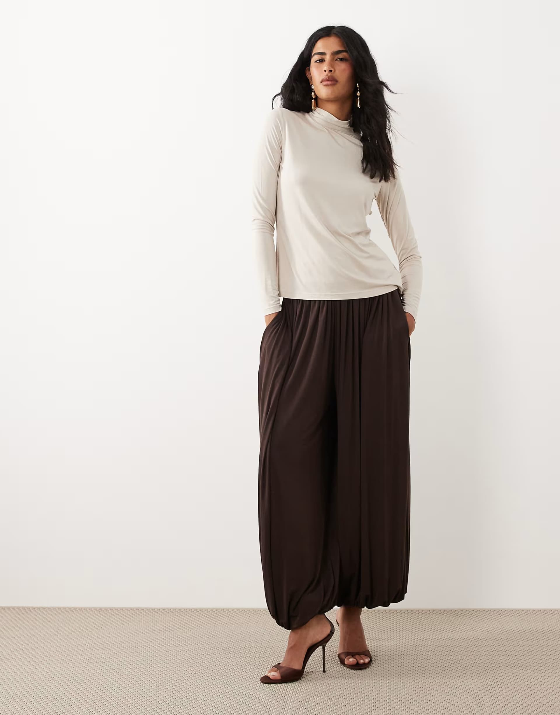 ASOS IYAL jersey cuffed balloon leg trousers in brown