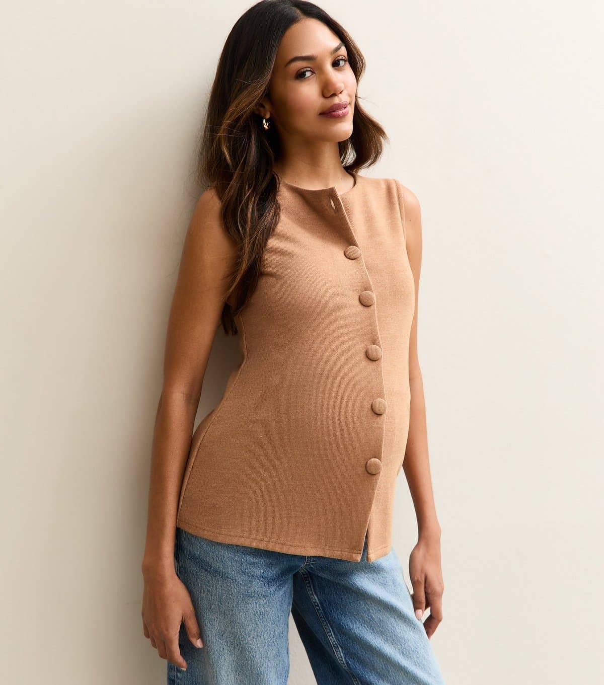 New Look Women's Maternity Camel Compact Knit Split Waistcoat New Look