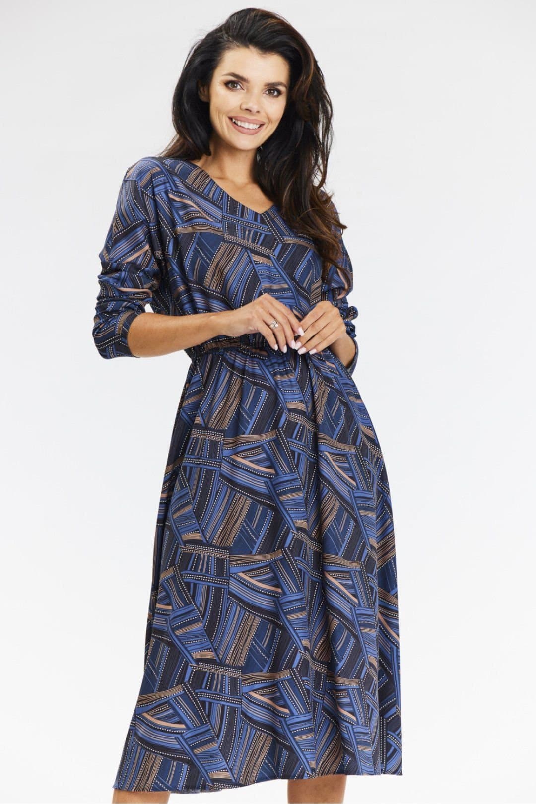 Love Lace Love Lace Women's Airy Kimono Midi Dress with V Neck Sleeves in Blue