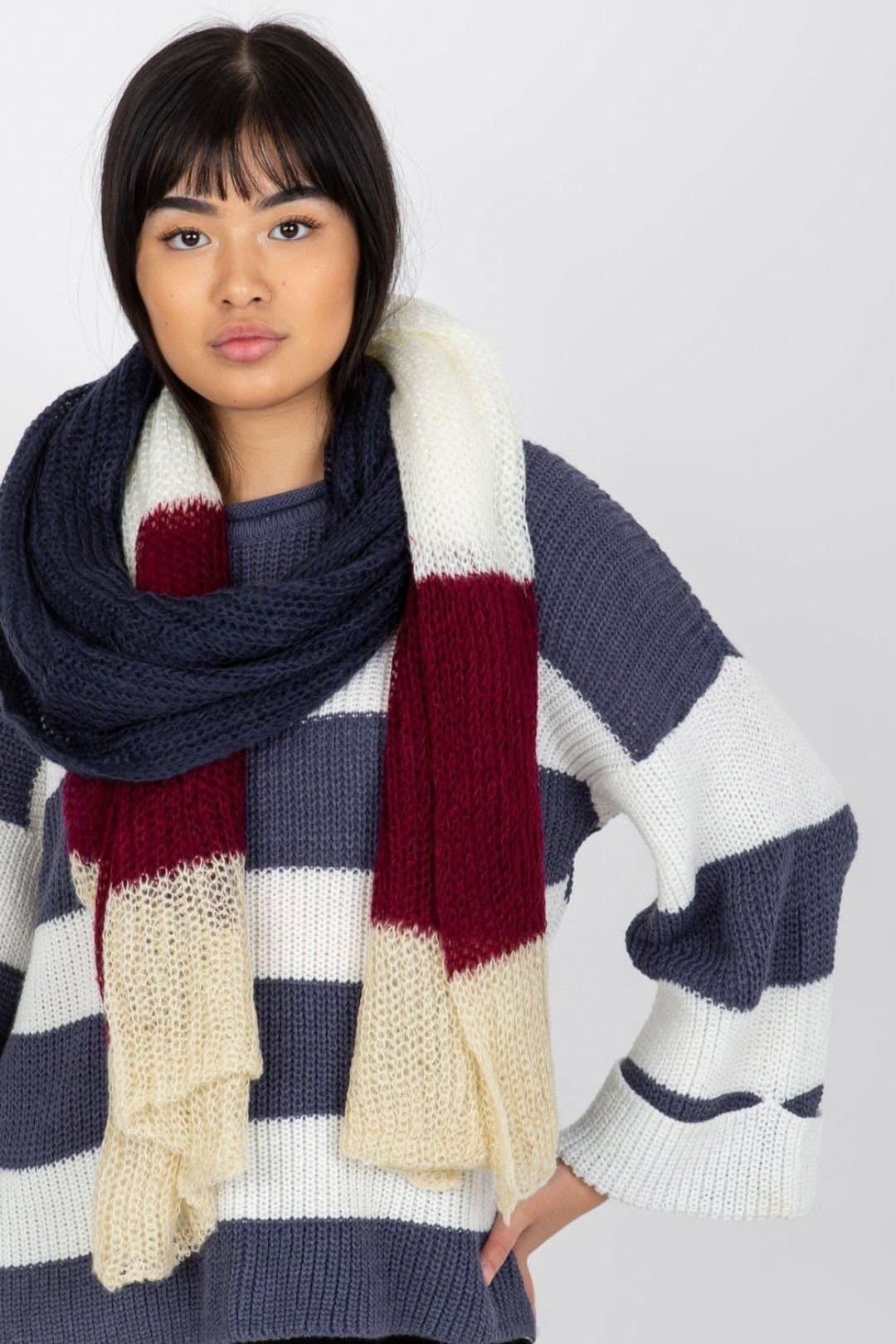 Love Lace Love Lace Women's Striped Long Winter Scarf in Beige