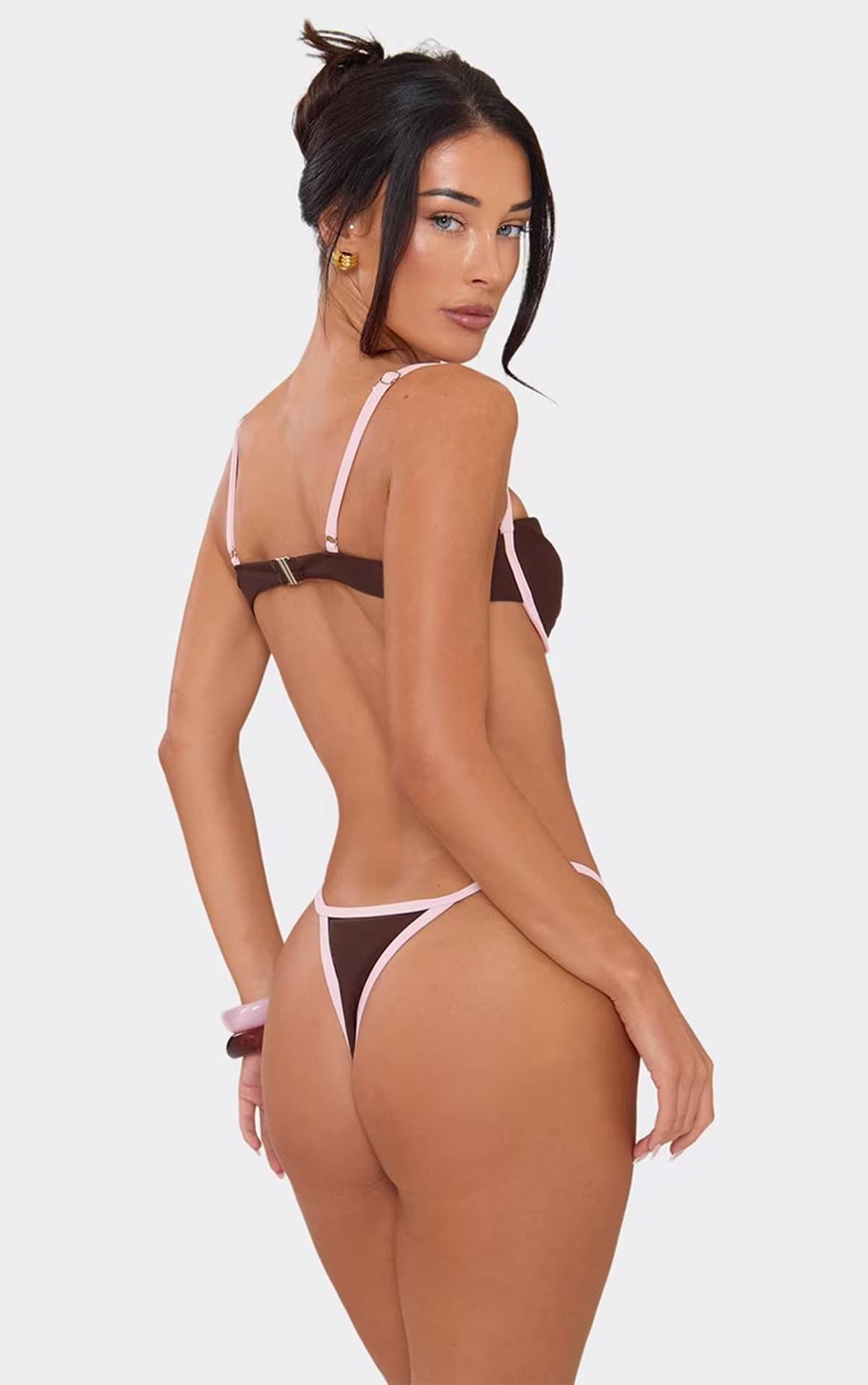 EGO Contrast Strap Underwired Bikini Set In Brown, Women's Size UK 6