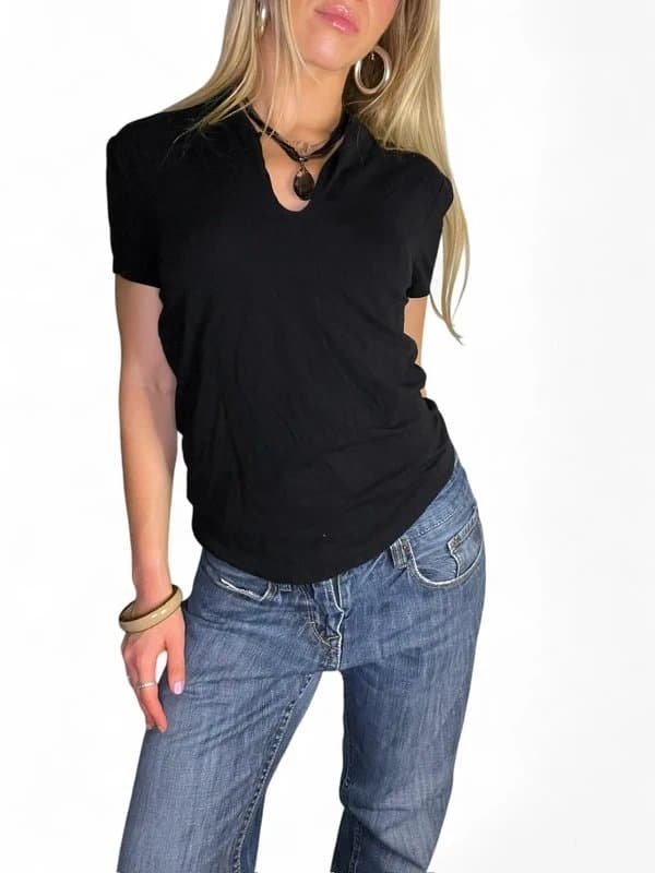 Vintage Dressing 90s 00s vintage keyhole neckline cap sleeve short sleeve office blouse