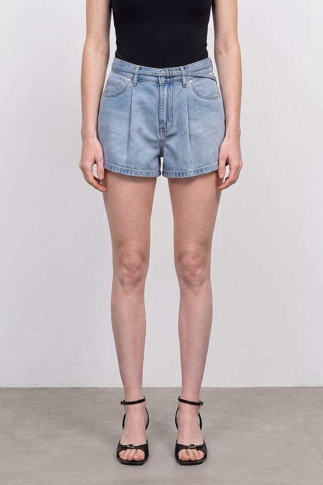 Dilvin Dilvin Women's High-Waist Belted Denim Shorts in Light Blue - 3