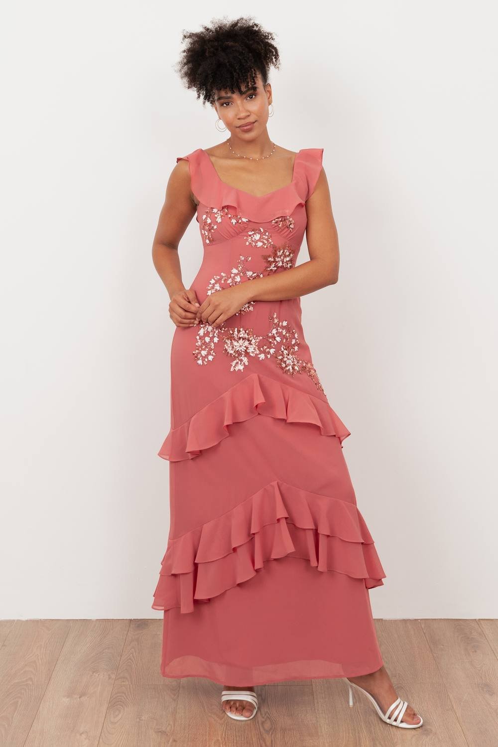 Maya Deluxe Maya Deluxe Women's Embellished Ruffle Maxi Dress in Pink - 2