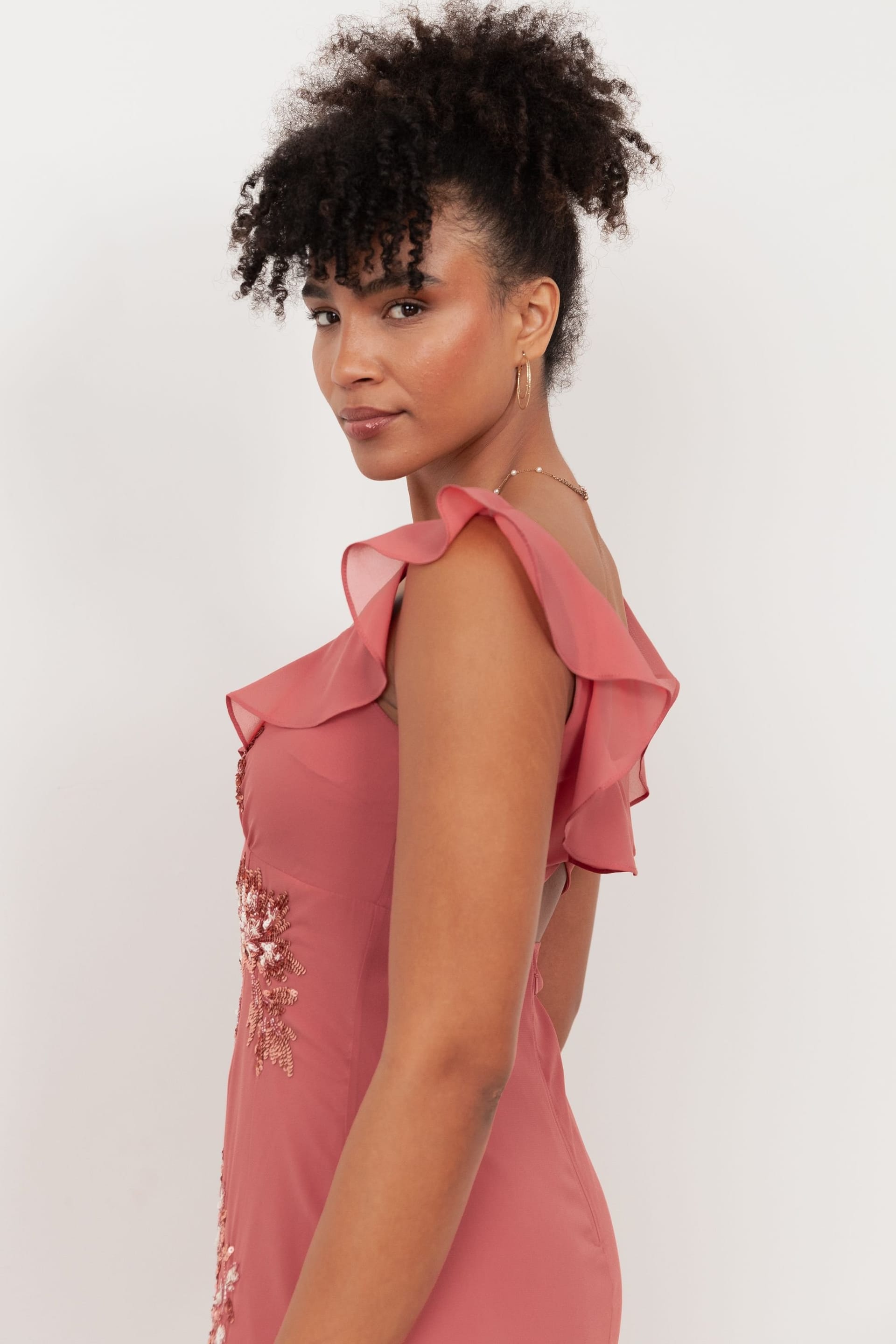 Maya Deluxe Maya Deluxe Women's Embellished Ruffle Maxi Dress in Pink - 4