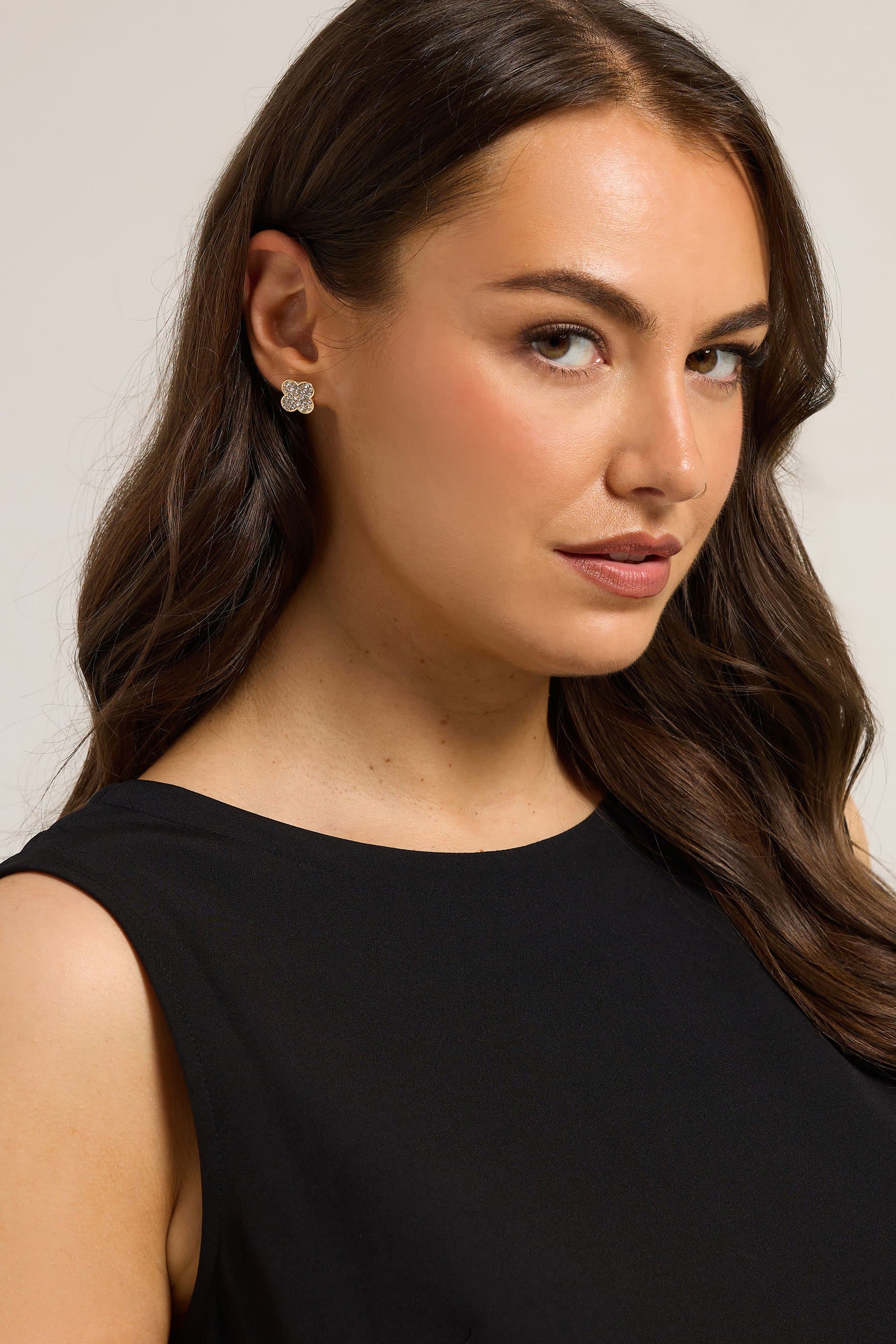 Yours Gold Tone Clover Diamante Stud Earrings