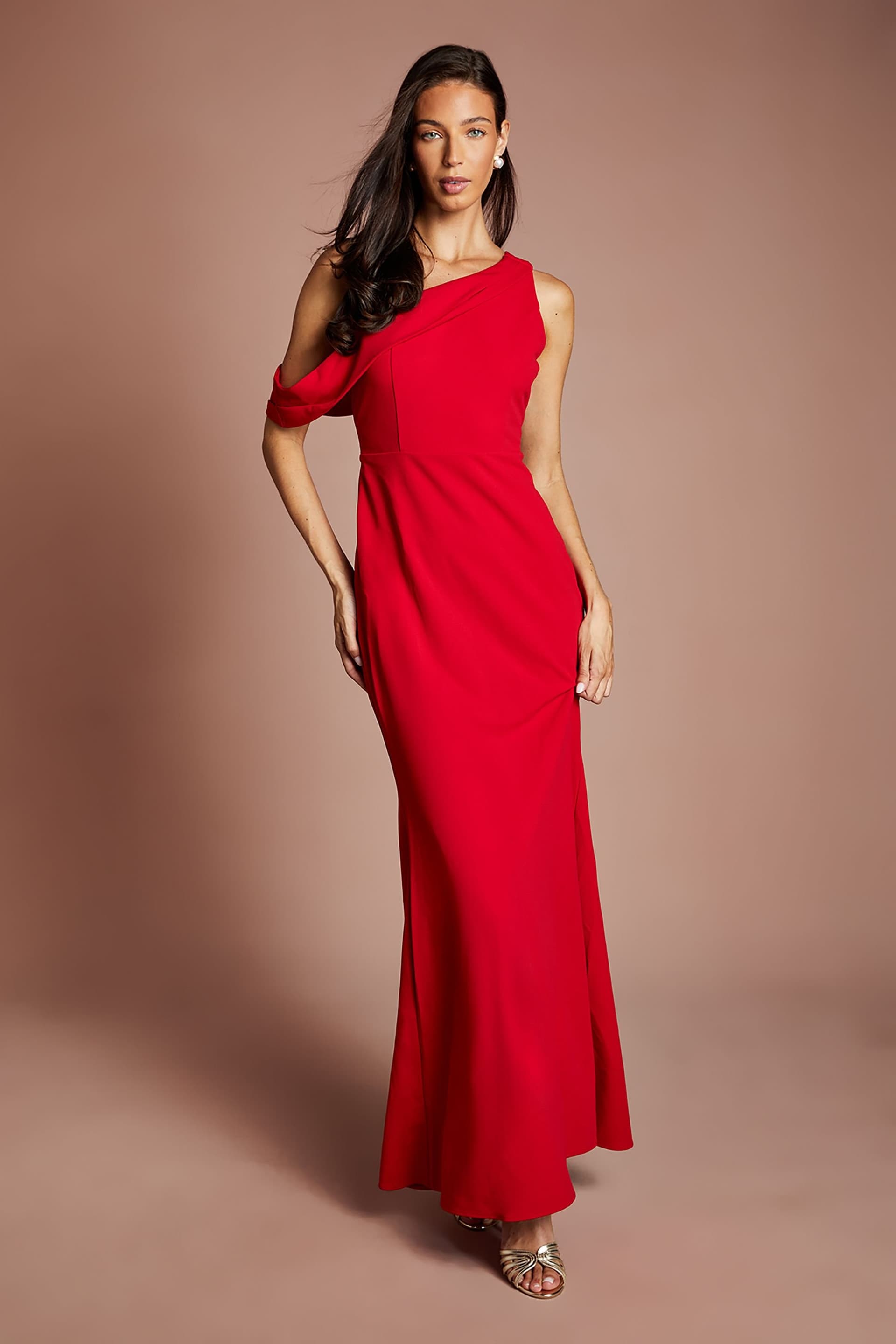 Coast Coast Women's Asymmetric Neckline Scuba Crepe Black Tie Dress in Red