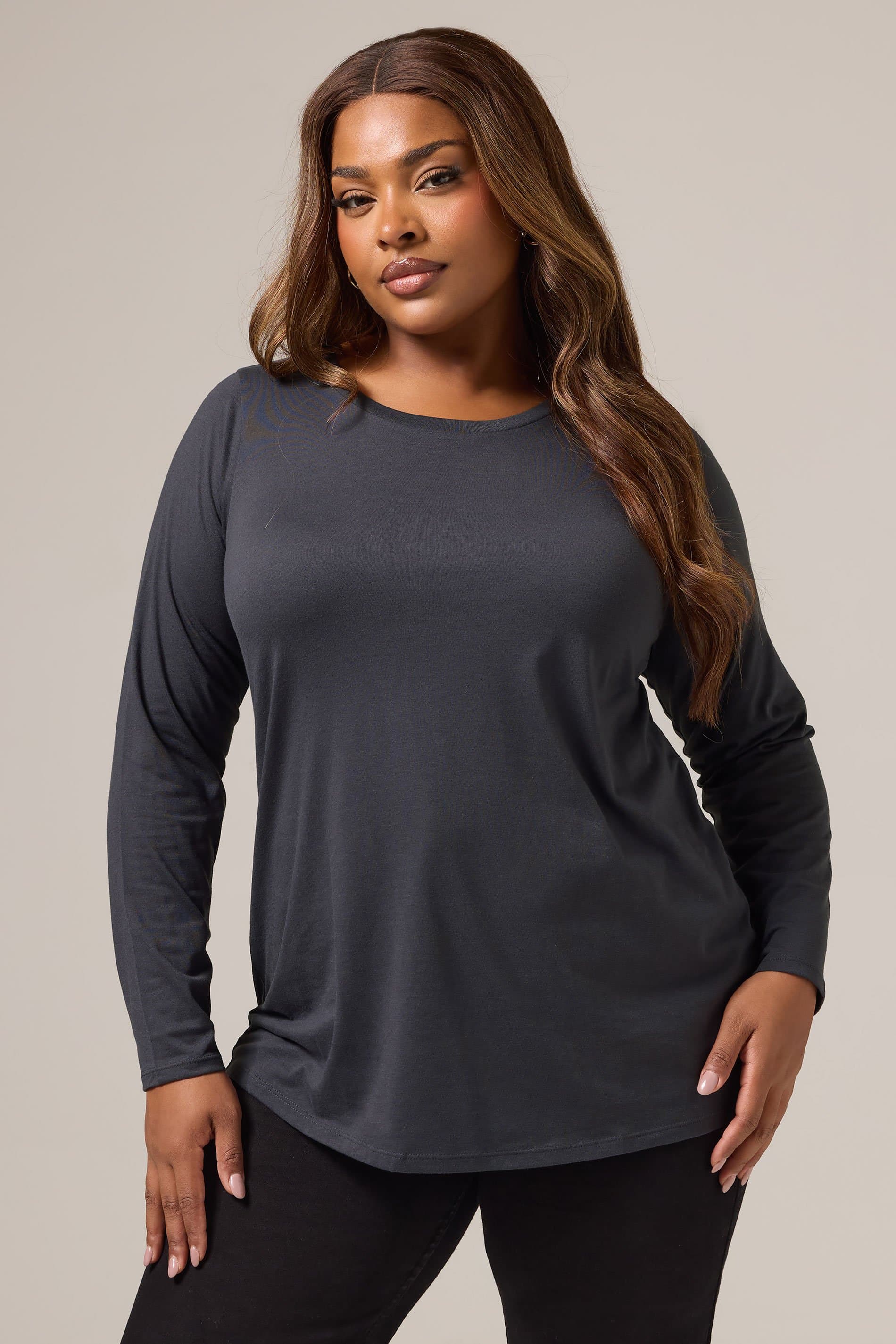 Yours Plus Size Grey Core Long Sleeve Tshirt