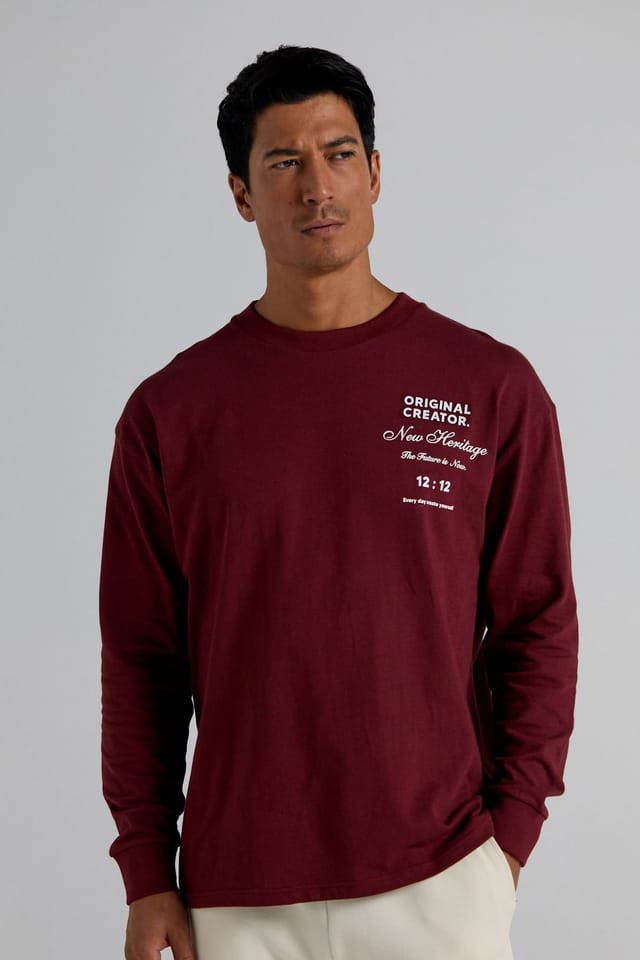 Original Creator Original Creator Men's Future Long Sleeve T-Shirt - Brick Red in Burgundy - 2
