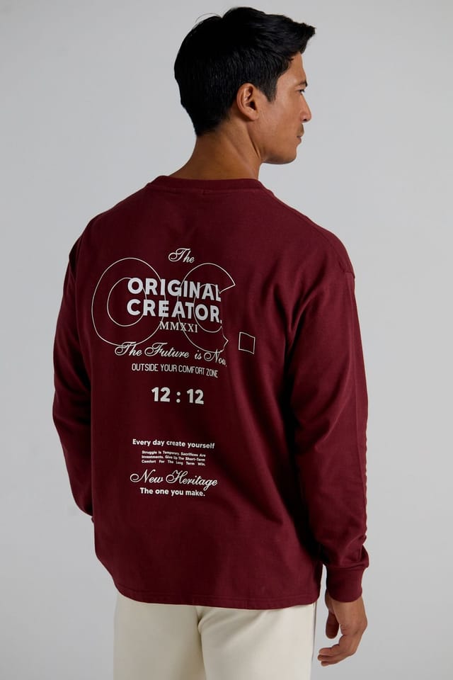 Original Creator Original Creator Men's Future Long Sleeve T-Shirt - Brick Red in Burgundy - 3