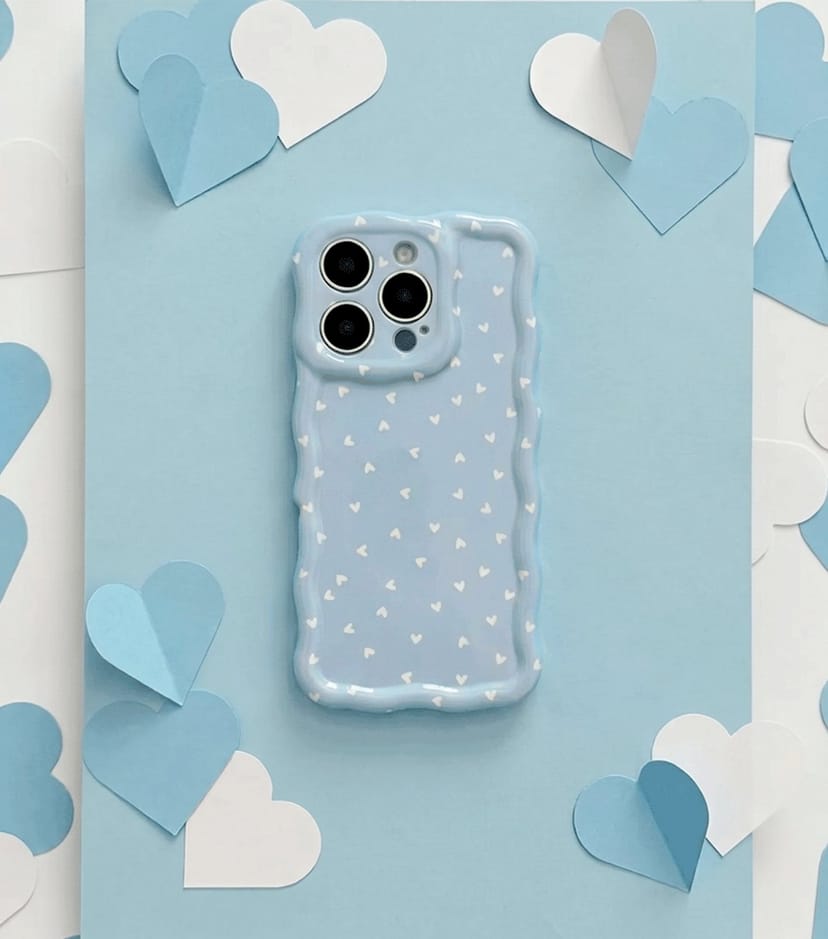 Coconut Lane Light Blue Hearts Print Phone Case Coconut Lane New Look - 1