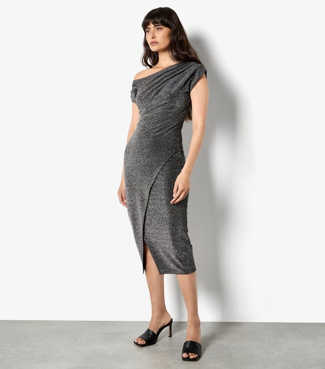Apricot Women's Silver Drape Shoulder Wrap Midi Dress Apricot New Look - 2