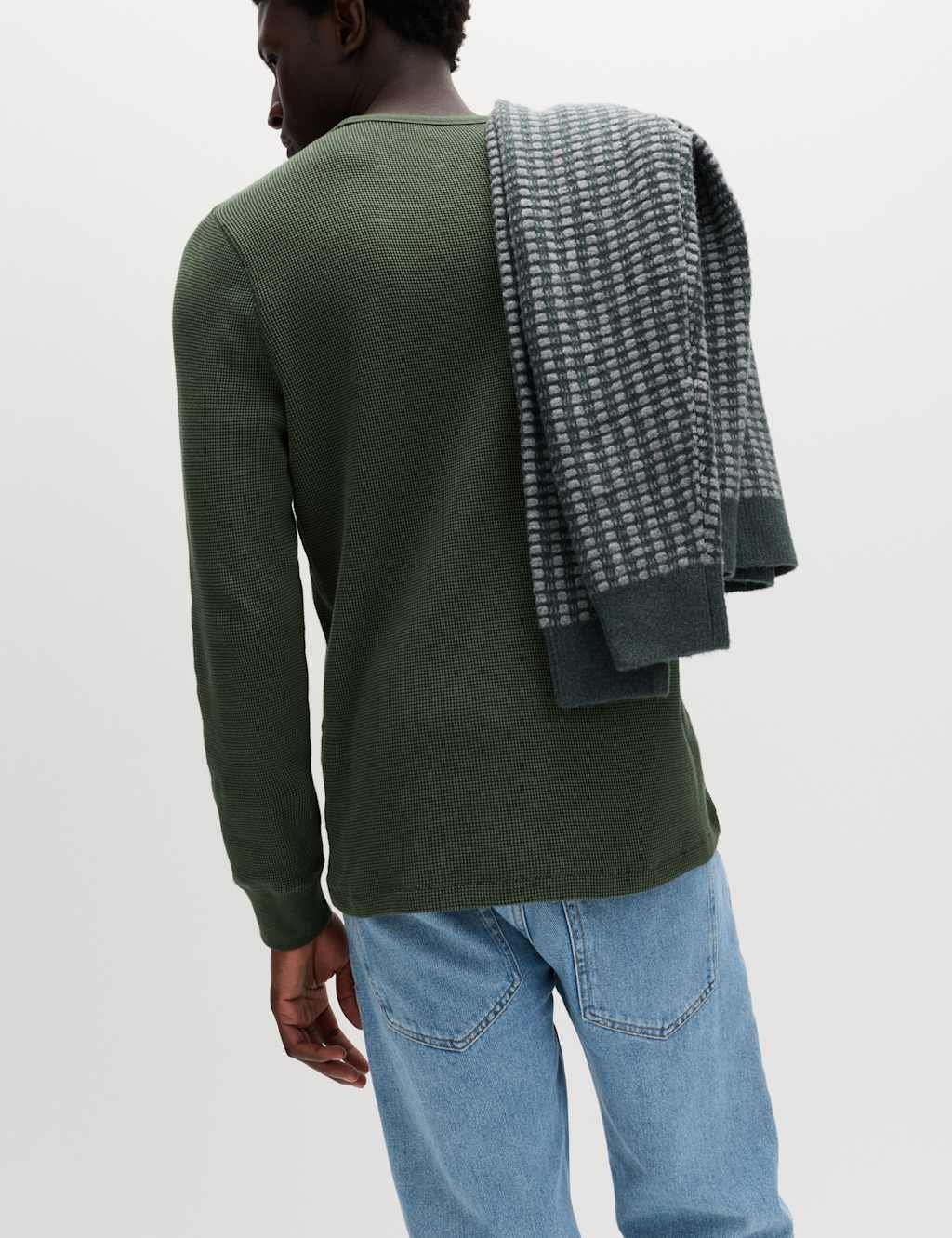 Marks & Spencer M&S Pure Cotton 2-Tone Waffle Sweatshirt Dark Khaki - 2