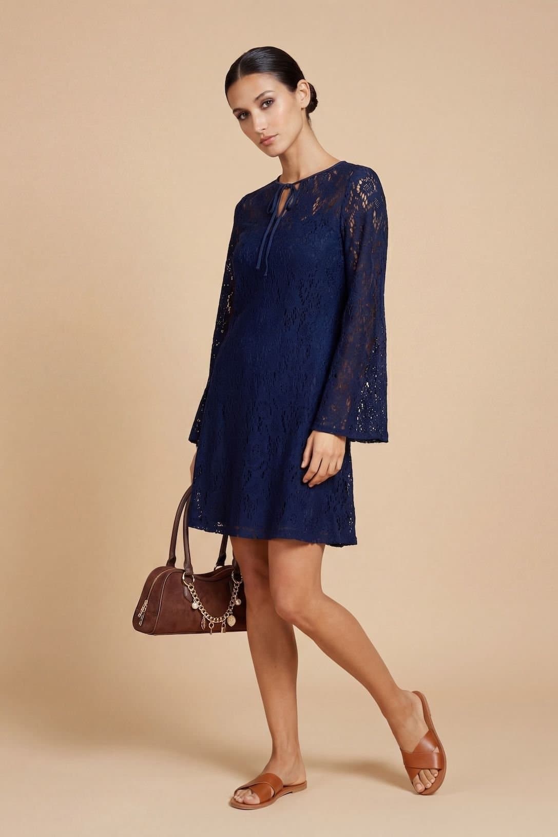 Little Mistress Little Mistress Women's Navy Crochet Mini Dress