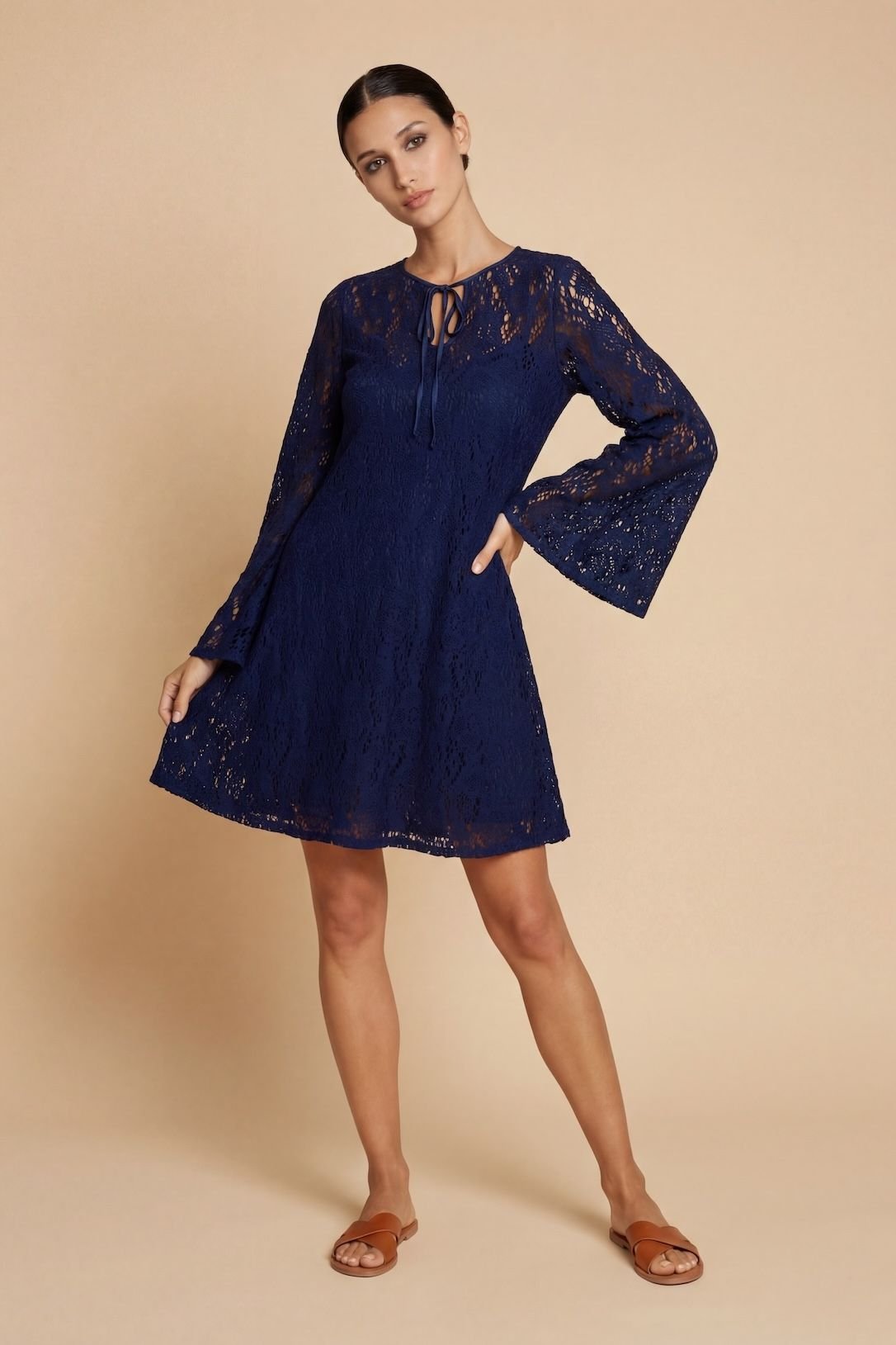 Little Mistress Little Mistress Women's Navy Crochet Mini Dress - 4