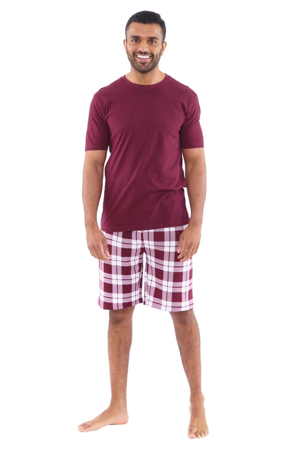 Just Essentials Just Essentials Men's Supersoft Short Check Lounge Set in Burgundy