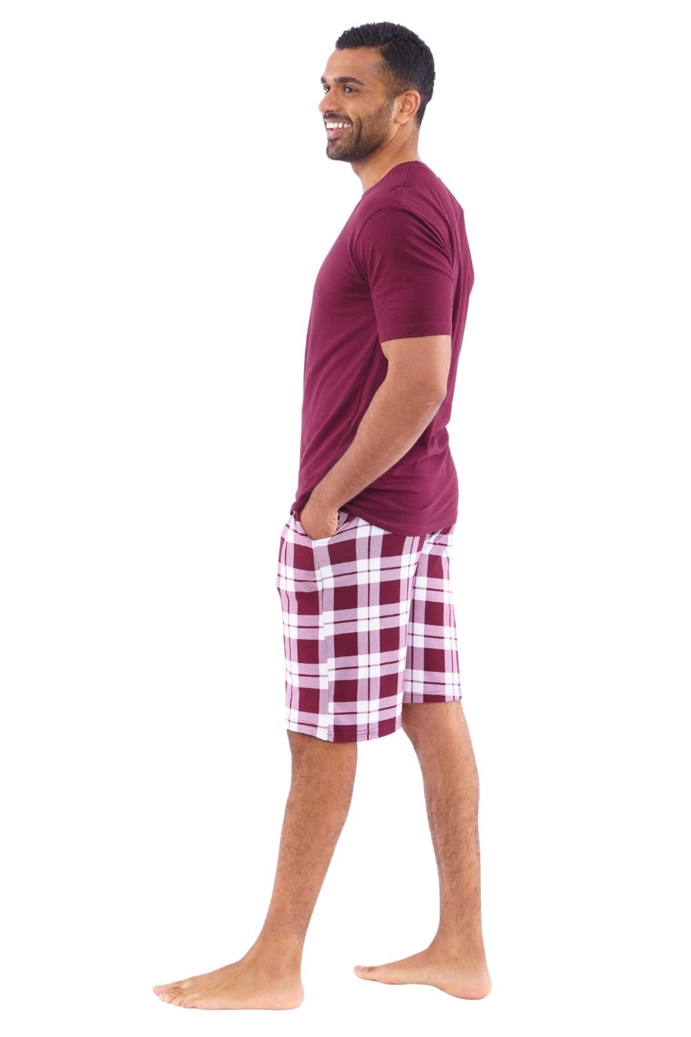 Just Essentials Just Essentials Men's Supersoft Short Check Lounge Set in Burgundy - 4