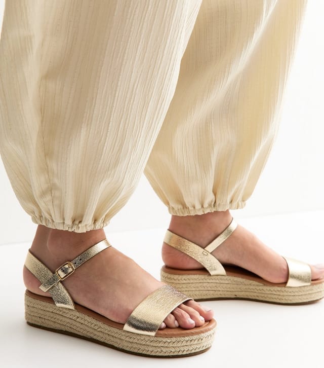 New Look Women's Gold Faux Leather Flatform Espadrilles Vegan New Look - 2