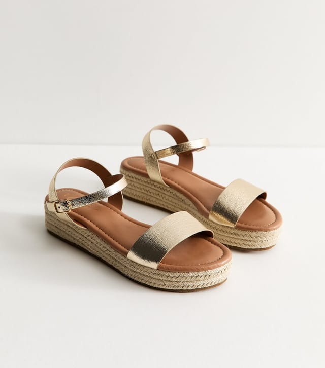 New Look Women's Gold Faux Leather Flatform Espadrilles Vegan New Look - 3