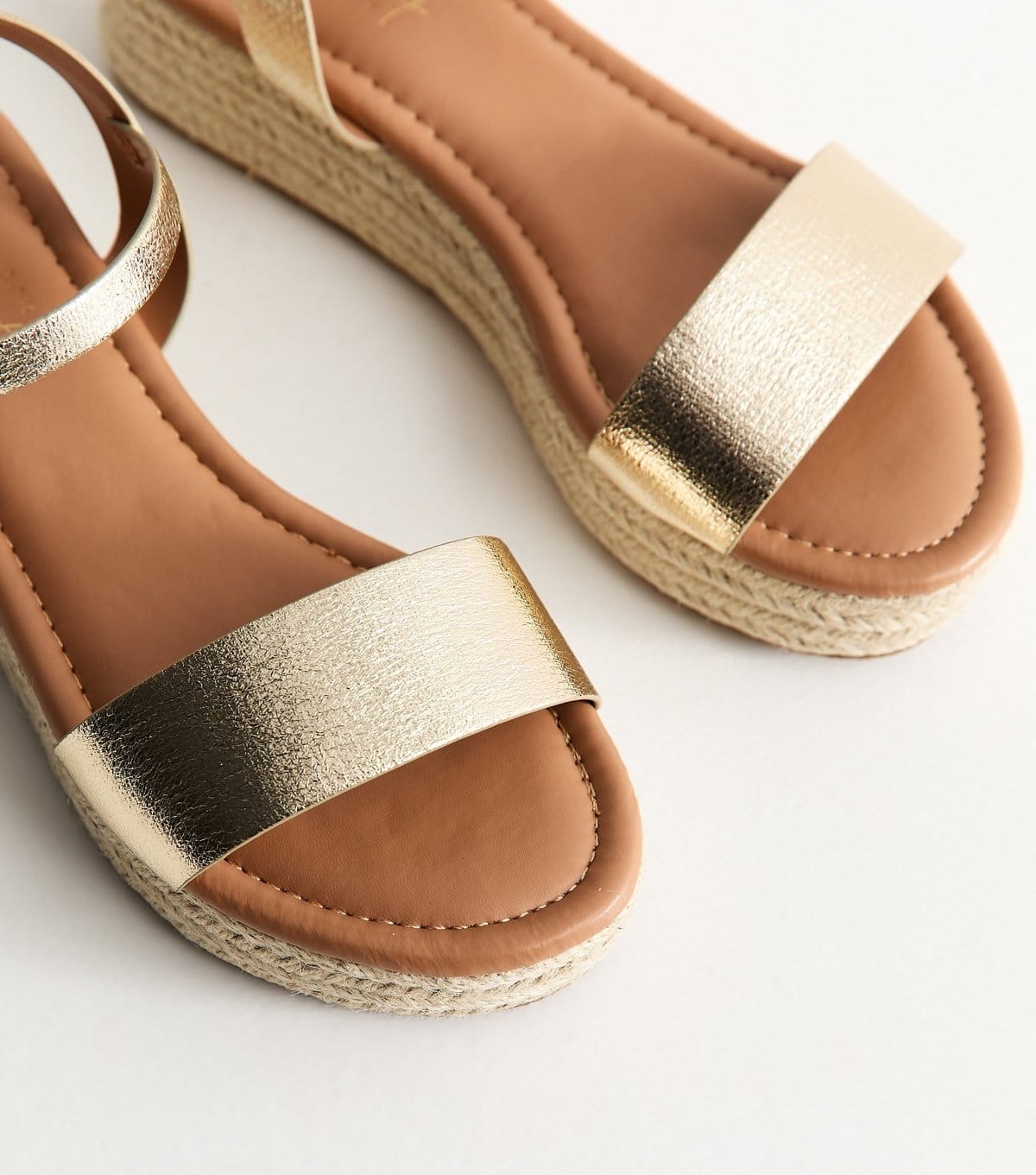 New Look Women's Gold Faux Leather Flatform Espadrilles Vegan New Look - 4