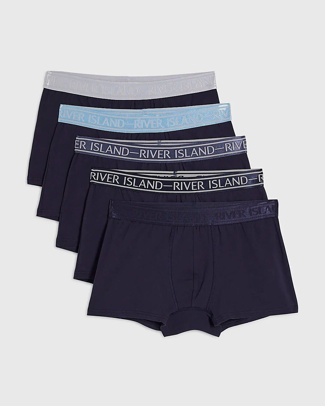 River Island Mens River Island Navy Tipped Waistband 5 Pack Trunks