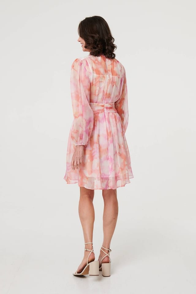 Izabel London Izabel London Women's High Neck Semi Sheer Short Dress in Pink - 3