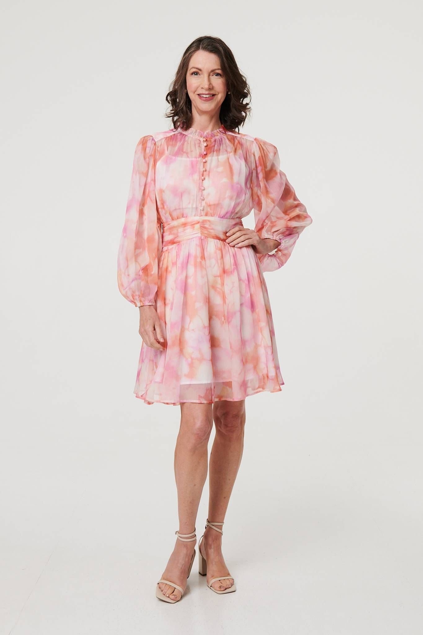 Izabel London Izabel London Women's High Neck Semi Sheer Short Dress in Pink - 4