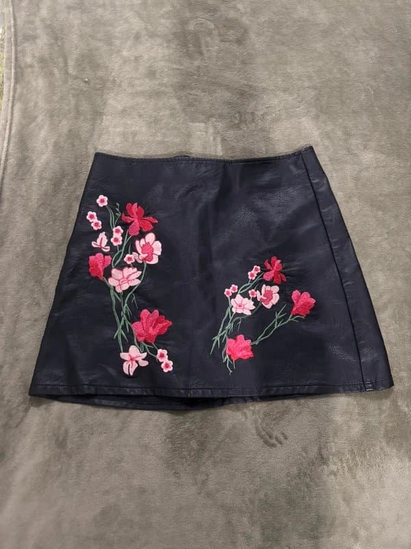 ASOS Pleather floral zip up mini skirt