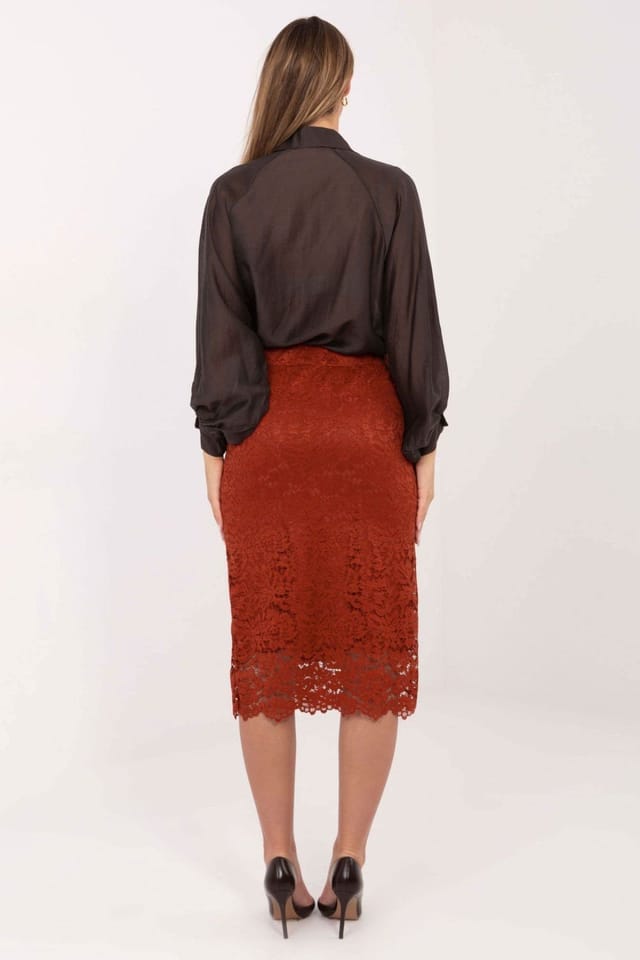 Love Lace Love Lace Women's Elegant Lace Midi Skirt with Elastic Waist Style 221999 in Terracotta - 3