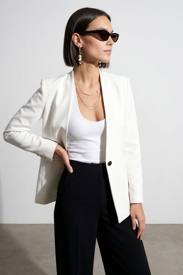 Dilvin Dilvin Women's Women's Slim Fit Crepe Blazer Jacket in Off-White - 2
