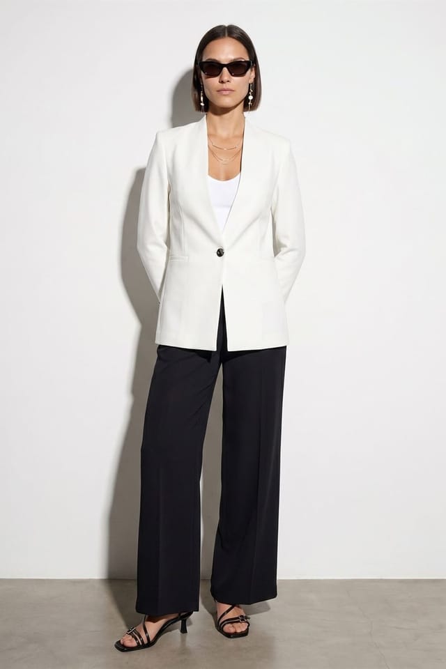 Dilvin Dilvin Women's Women's Slim Fit Crepe Blazer Jacket in Off-White - 3
