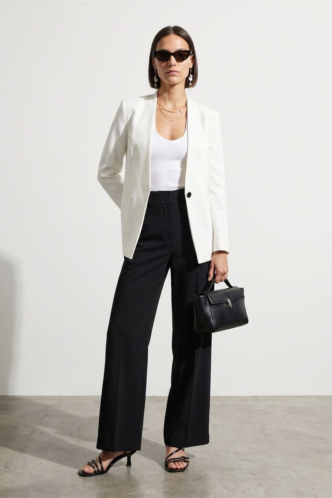 Dilvin Dilvin Women's Women's Slim Fit Crepe Blazer Jacket in Off-White - 4
