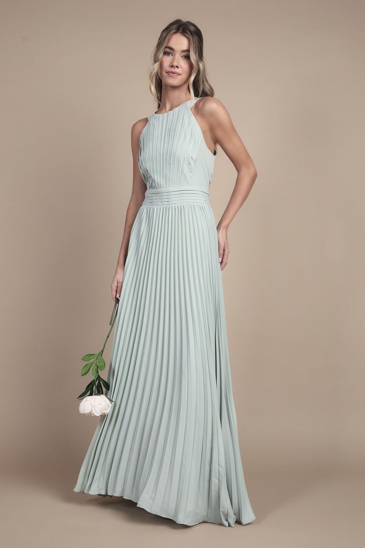 Coast Coast Women's Teen Pleated Halterneck Bridesmaid Dress in Sage