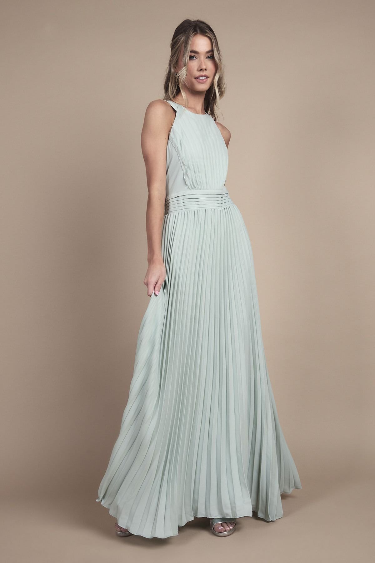 Coast Coast Women's Teen Pleated Halterneck Bridesmaid Dress in Sage - 4
