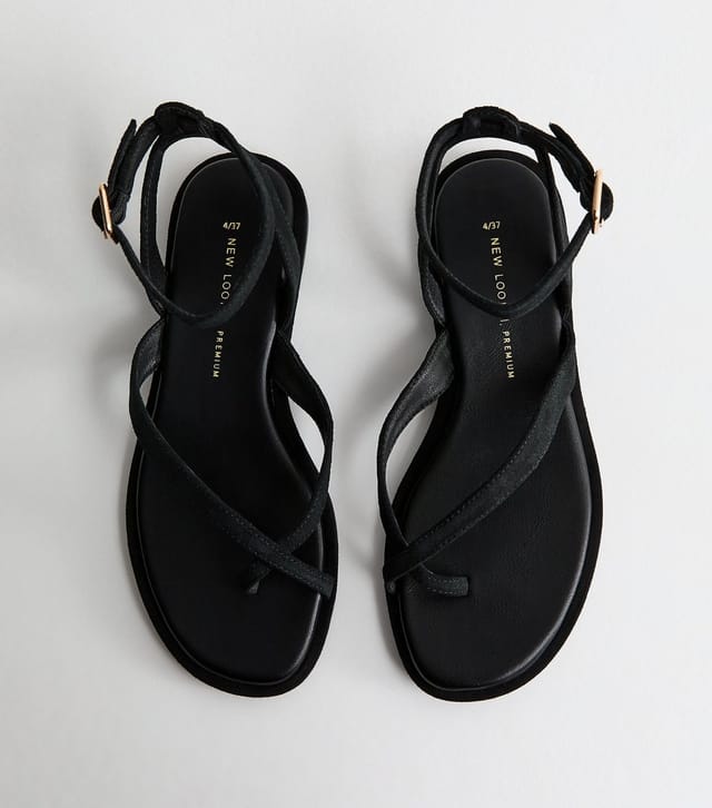New Look Women's Premium Real Leather Black Crossover Strap Flat Sandals New Look - 3
