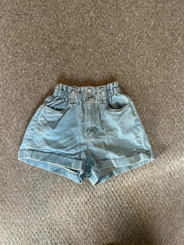 New Look Light Blue High-rise Ruched-waist Denim Mini Shorts