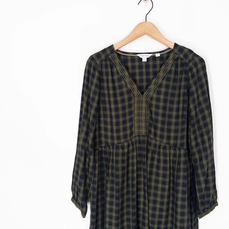 White Stuff White Stuff Penelope Dress Size 14 Black Green Plaid Check Long Sleeve RRP £49