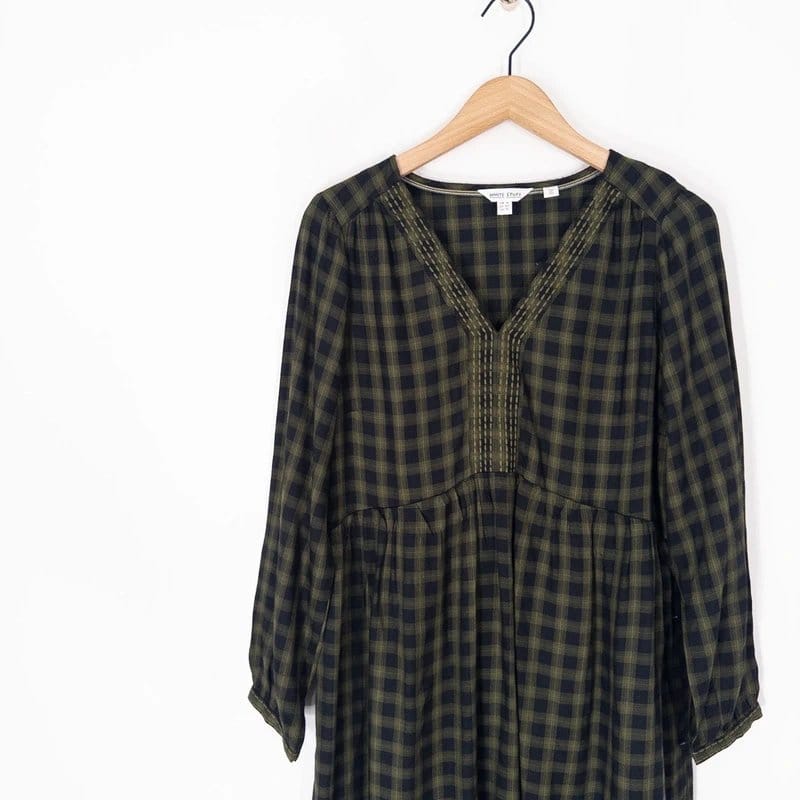 White Stuff White Stuff Penelope Dress Size 14 Black Green Plaid Check Long Sleeve RRP £49 - 1