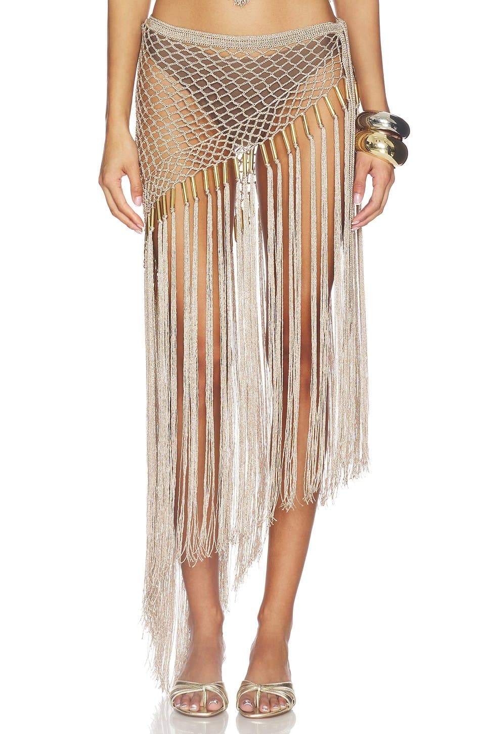 revolve Revolve Hand Crochet Fringe Skirt in Bronze