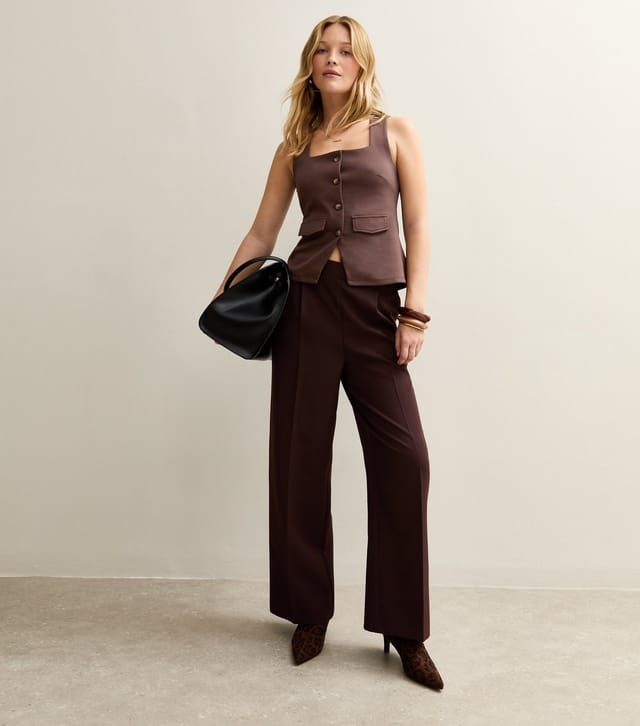 New Look Women's Brown Square Neck Button Through Sleeveless Top New Look - 3