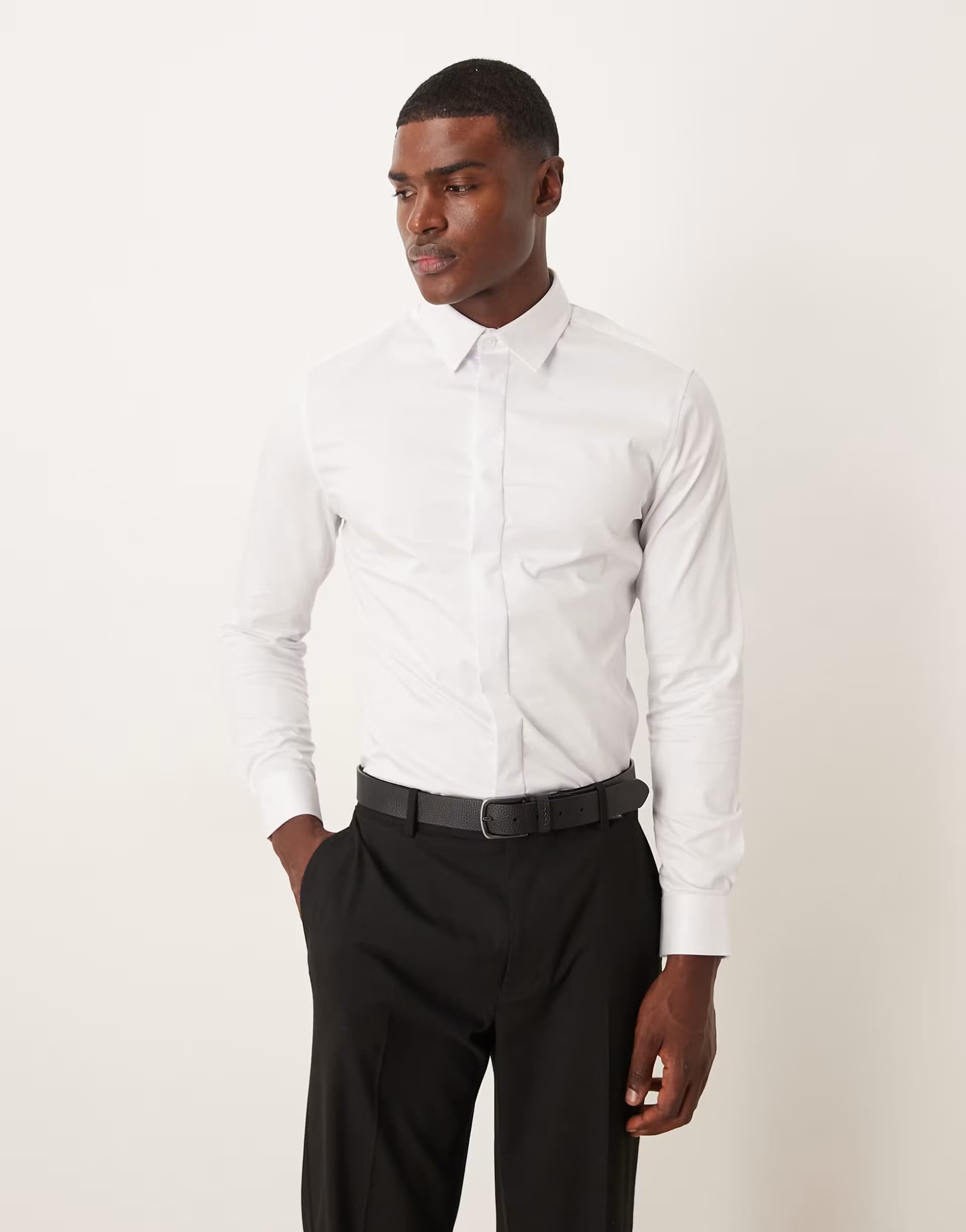 ASOS ASOS DESIGN easy iron slim fit sateen shirt in white