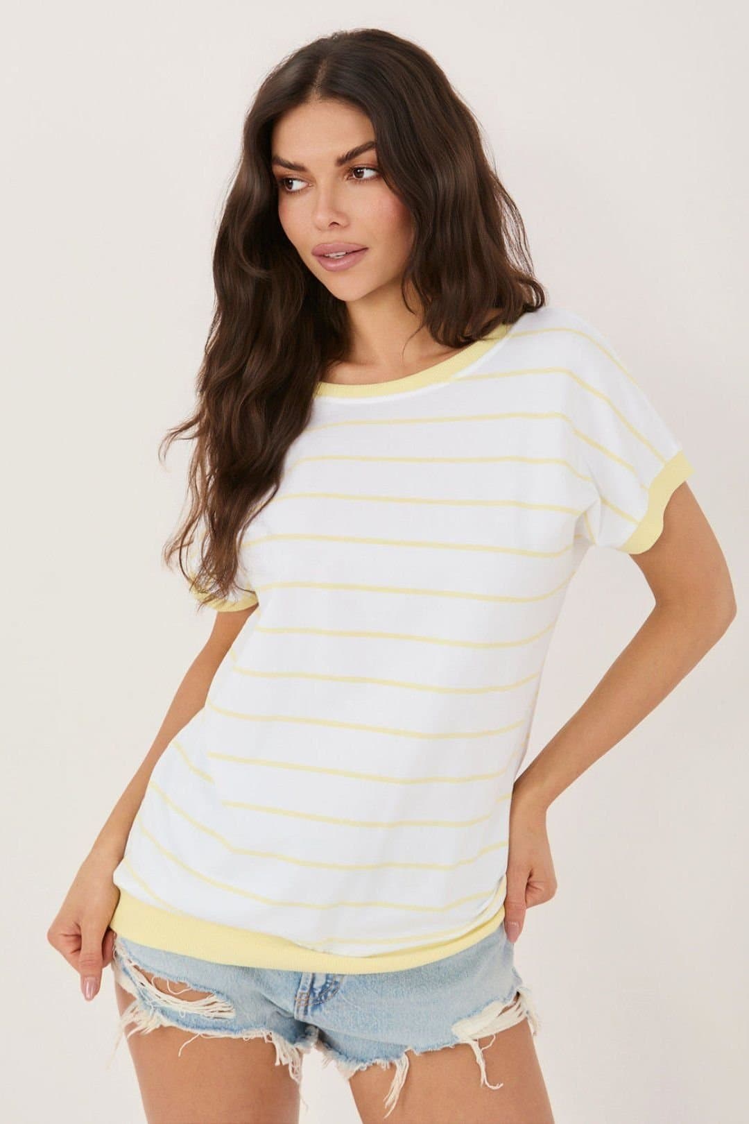 Love Lace Love Lace Women's Striped Cotton Elastane Blouse with Bow in Yellow