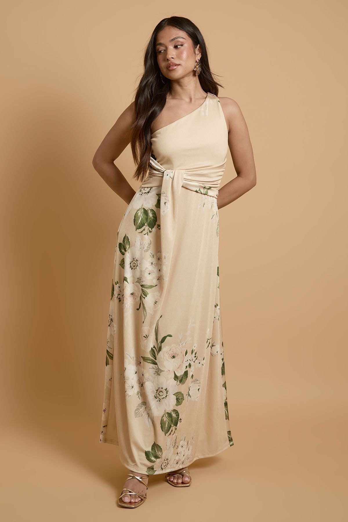 Oasis Women's Petite Trailing Camelia Jersey Bandeau Maxi Dress