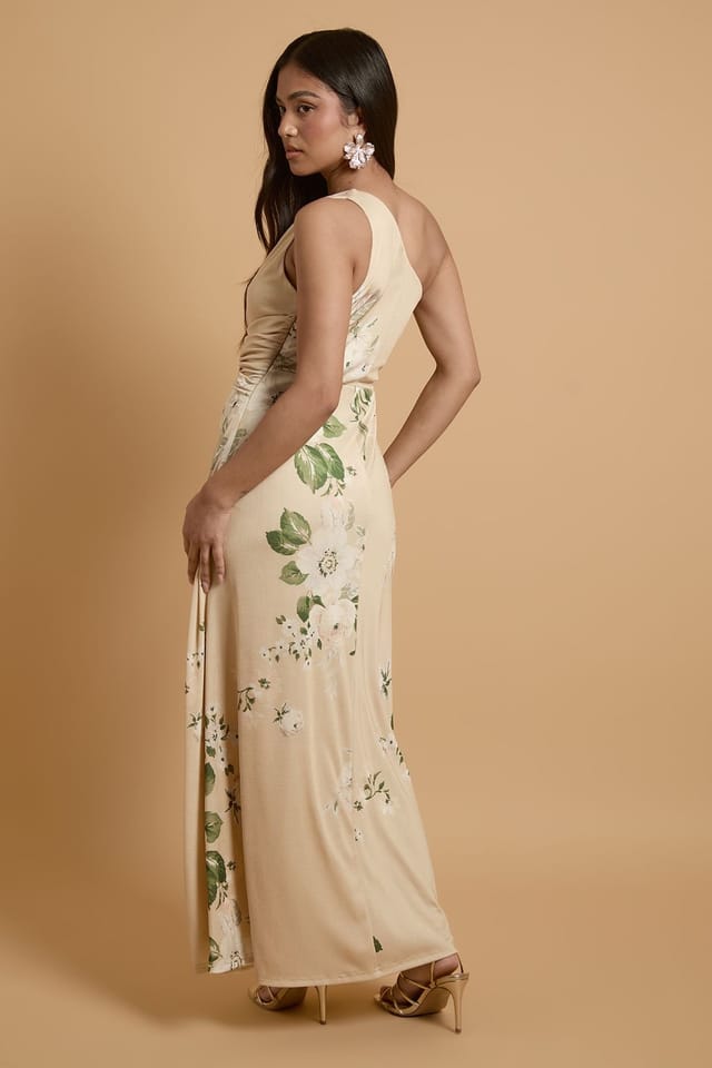 Oasis Oasis Women's Petite Trailing Camelia Jersey Bandeau Maxi Dress in Butter - 3