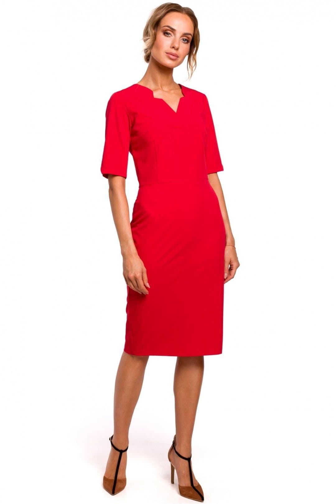Love Lace Love Lace Women's Subtle Office Pencil Dress with V Neck Cutouts in Red