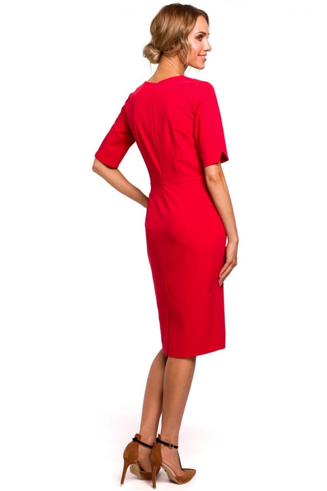 Love Lace Love Lace Women's Subtle Office Pencil Dress with V Neck Cutouts in Red - 2