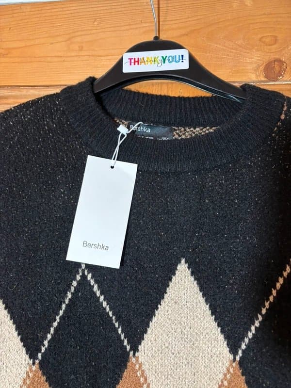 Bershka Brand new Argyle Knitted Jumper By Berkshka Size Medium