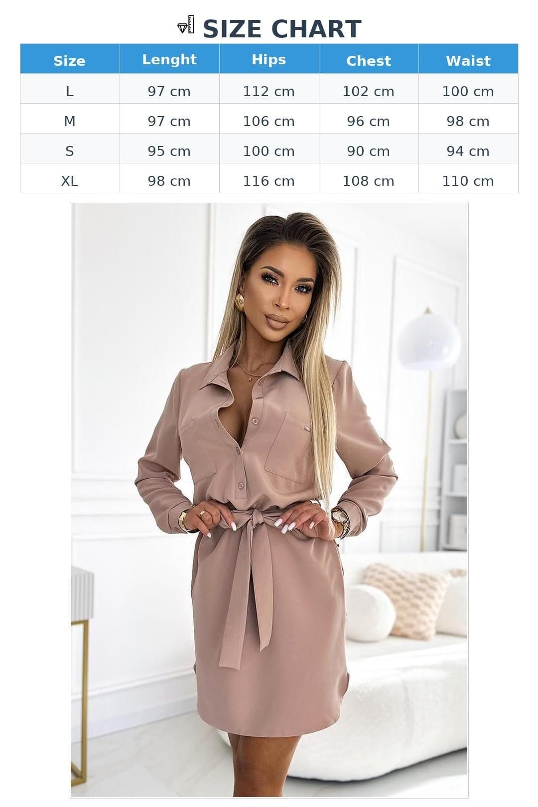 Love Lace Love Lace Women's Beige Shirt Dress with Pockets Binding - 4